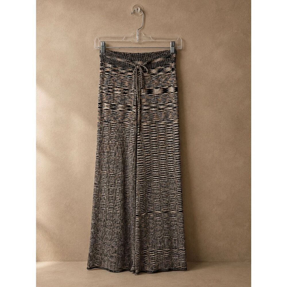 Anthropologie Little Lies Sz M Wide Leg Knit Lounge Pants Multicolor Drawstring